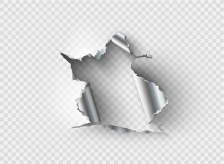 ragged Hole torn in ripped metal on transparent background