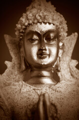 Macro Image of Sepia Toned Golden Gautama Buddha on Black