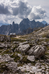 Mountain trail Tre Cime di Lavaredo in Dolomites in Italy
