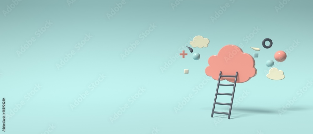 Poster cloud and ladder - cloud computing theme - 3d render