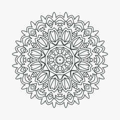 Coloring page mandala pattern vector. Flower mandala line art. Decorative mandala ornament for coloring pages. Black and white mandala ornament line art. Indian style decoration element.