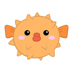 Cute puffer fish. Puffer fish on white background. Vector cartoon character illustration