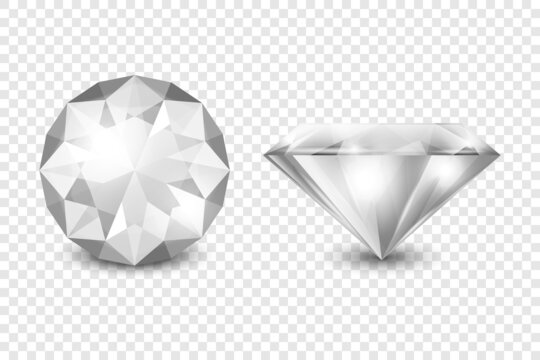 Vector 3d Realistic White Transparent Gemstone, Diamond, Crystal, Rhinestones Icon Set Closeup Isolated. Jewerly Concept. Design Template, Clipart. Top and Side View