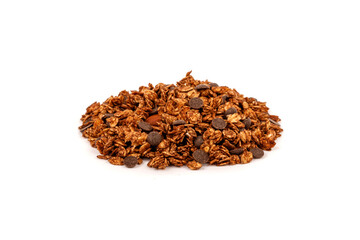Nut Granola  isolated on white background, copy space. Healthy snack or breakfast concept - homemade granola with grains and nuts.