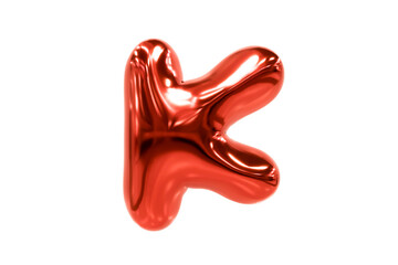 Balloon font metellic red letter K made of realistic helium balloon, Premium 3d illustration.