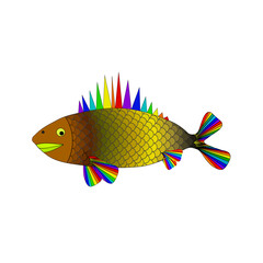 art deco fish painted in rainbow colors as a symbol of the lgbt flag