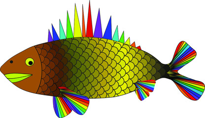 art deco fish painted in rainbow colors as a symbol of the lgbt flag