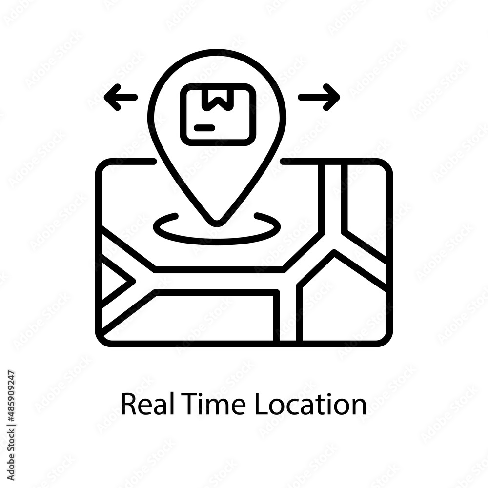 Poster real time location vector outline icon for web isolated on white background eps 10 file