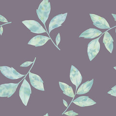 Leaves seamless watercolor pattern. Prints of abstract branches with leaves repeating seamless pattern. Digital hand drawn picture with watercolor texture. endless motif for textile decor and design