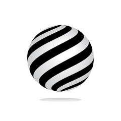 Abstract 3D shape. Spherical striped design element.