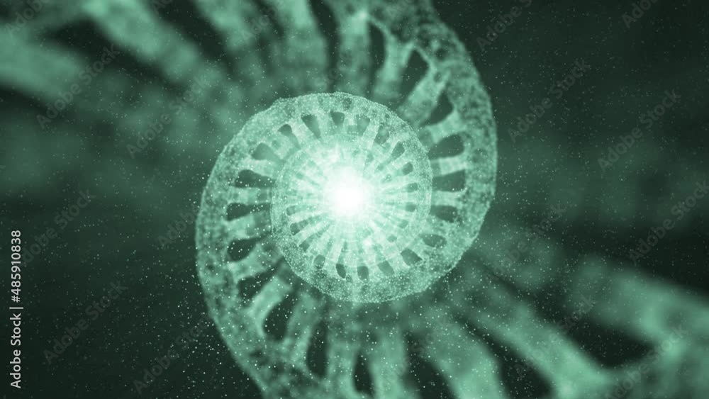Poster artistic rotating of a dna helix on futuristic copy space animation background.