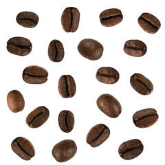 Coffee beans, close-up, on a white background in isolation, macro