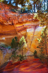 Rustrel canyon ocher landscape. Provencal Colorado near Roussillon in Southern France.