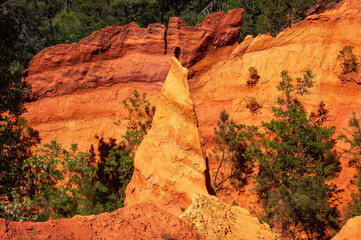 Rustrel canyon ocher landscape. Provencal Colorado near Roussillon in Southern France.
