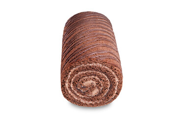 Chocolate cake roll with on a white isolated background