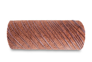 Chocolate cake roll with on a white isolated background
