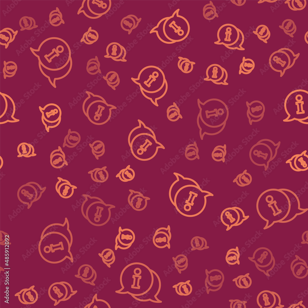Poster brown line information icon isolated seamless pattern on red background. vector