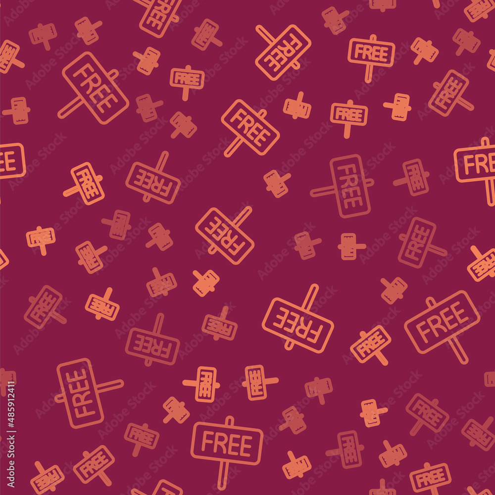 Poster brown line free icon isolated seamless pattern on red background. vector