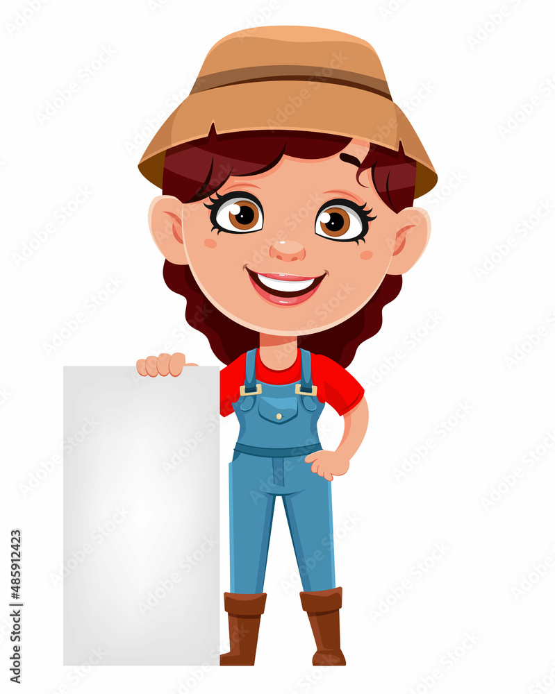 Wall mural Farmer woman cartoon character