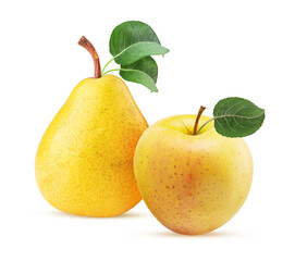 Yellow pear and apple with leaf