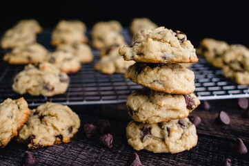 Soft-Batch Cream Cheese Chocolate Chip Cookies: Closeup view of chewy chocolate chip cookies 