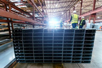 Metal profiled parts in pack, close up