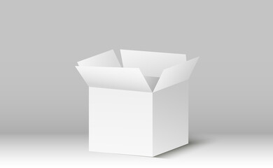 Empty packaging boxes, cube view and product package mockups 3d vector illustration White box mockup.