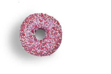 Delicious donut with colorful sprinkles, isolated on white background. Sweet food concept