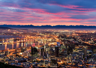 Signal Hill, South Africa - 13 October 2021: View of Signal Hill town at sunset, South Africa.