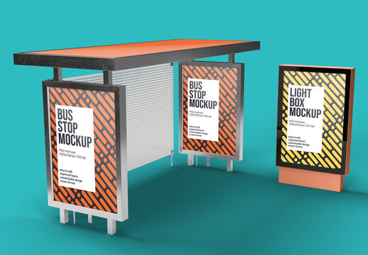 Bus Stop and City Light Poster Mockup Design