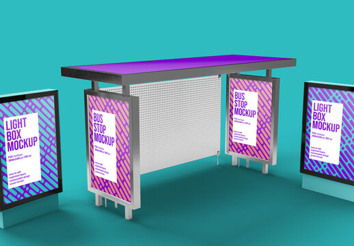 Bus Stop and City Light Poster Mockup Design