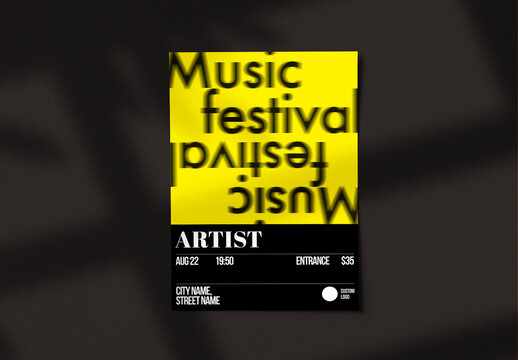 Typography Music Poster Layout with Yellow Accent
