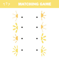 Puzzle game for kids. Activity page. Connect the parts of the picture - sun. Isolated vector illustration. Cartoon style.