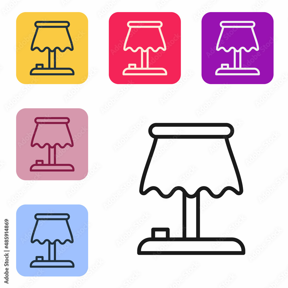 Aufkleber black line table lamp icon isolated on white background. set icons in color square buttons. vector