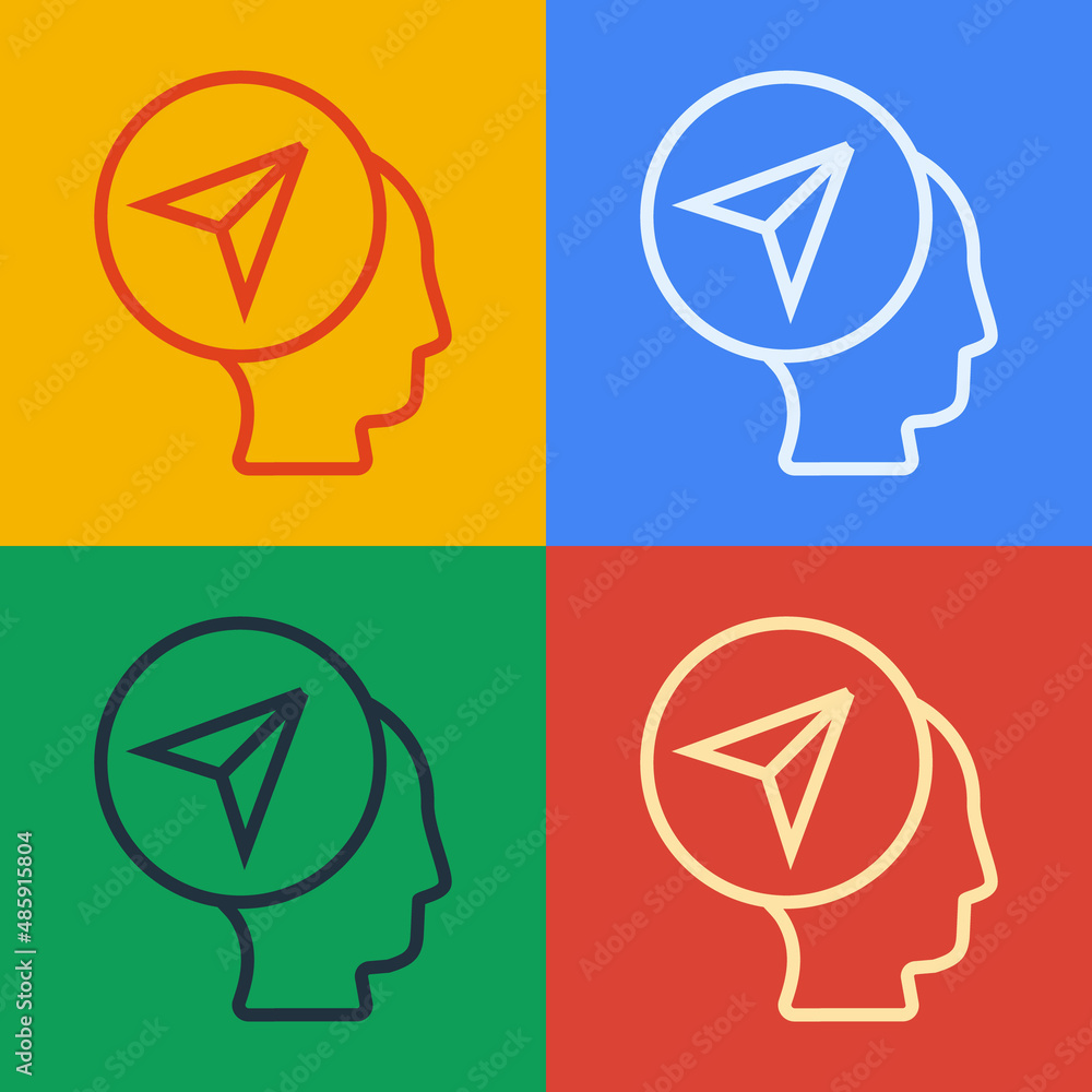 Poster pop art line map marker with a silhouette of a person icon isolated on color background. gps locatio