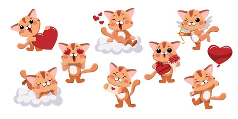 Vector cat character in love valentines day set