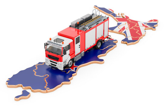 Fire Department In New Zealand. Fire Engine Truck On The New Zealand Map. 3D Rendering