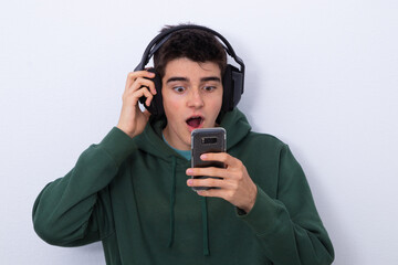 isolated teenager with headphones and mobile phone