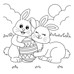 Rabbit With Friend Holding Easter Egg Coloring 