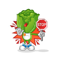 cabbage head cartoon holding stop sign. cartoon mascot vector