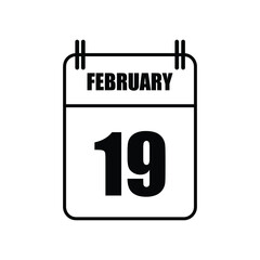 Outline February 19 Calendar Icon Vector Illustration . Date , Day Of Mouth