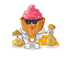 cupcake rich character. cartoon mascot vector