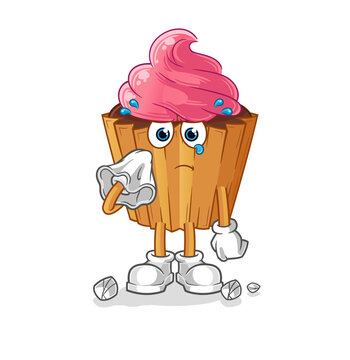 recommend clip art: cupcake cry with a tissue. cartoon mascot vector