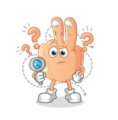 peace finger head cartoon searching illustration. character vector