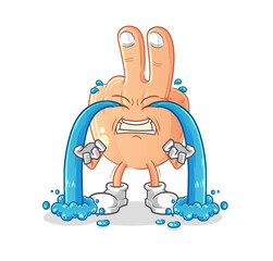 peace finger head cartoon crying illustration. character vector