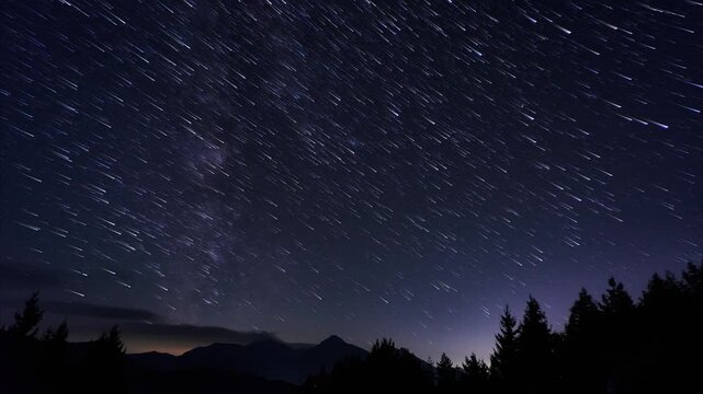 Starry sky with the Milky Way, Slow movement of stars 