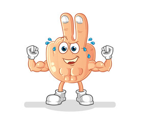 peace finger head cartoon muscular. cartoon mascot vector