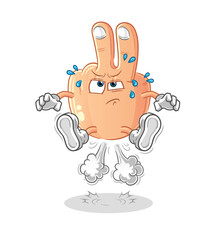 peace finger head cartoon fart jumping illustration. character vector