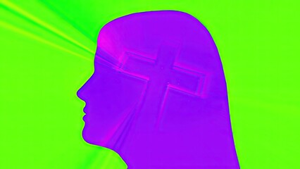 Portrait of Woman silhouette and cross of Jesus