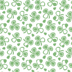 Hand drawn shamrock clover seamless pattern. Doodle style vector.